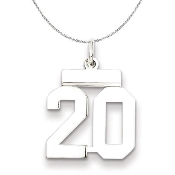 Silver, Athletic Collection, Small Polished Number 20 Necklace - 20 In - Picture 1 of 7